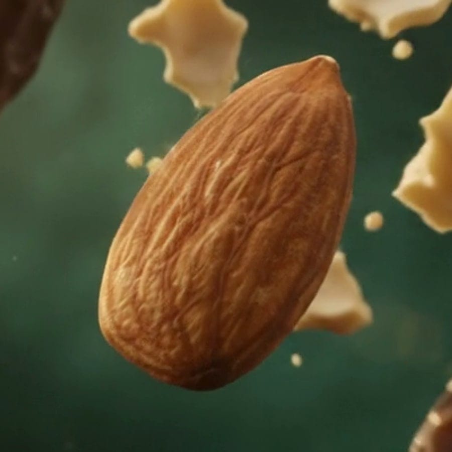 A whole almond among almond flakes